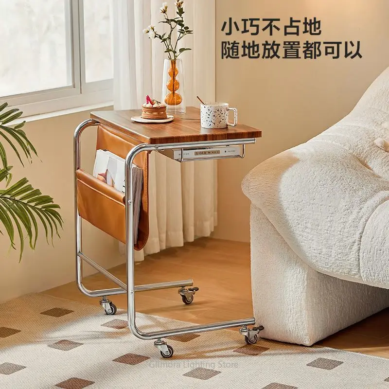 Wooden Movable Side Table for Home, Versatile Small Desk for Study & Bedside，Vintage Solid Wood Movable Side Table