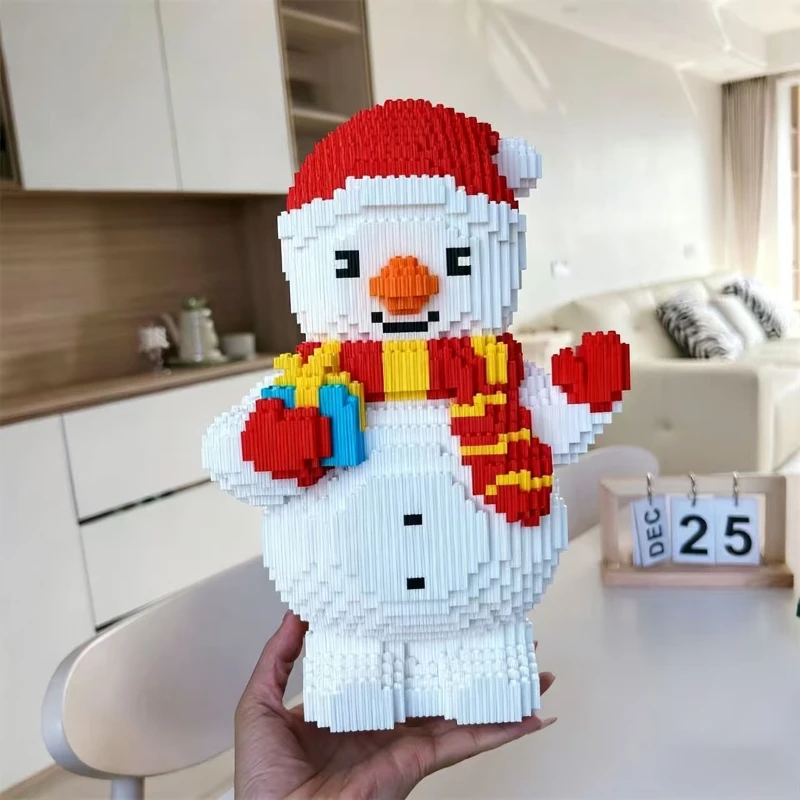 سانتا كلوز شجرة عيد الميلاد ثلج اللبنات الكرتون الأيائل لعب الجسيمات الصغيرة الطوب الاطفال هدايا عيد الميلاد سطح المكتب الحلي
