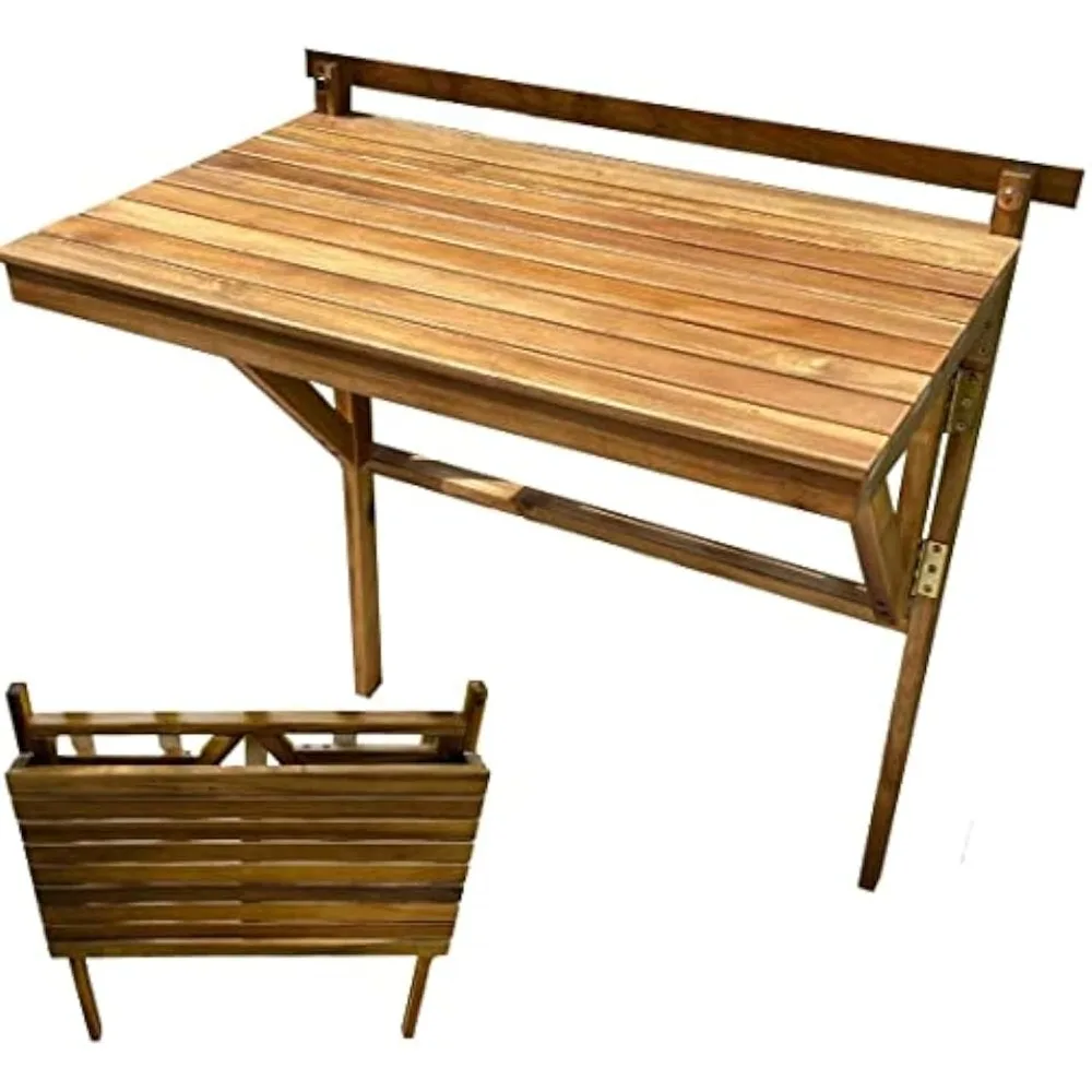 

Outdoor Folding Balcony Table, Foldable Acacia Wood Deck Bar, Portable Apartment, Balcony, Railing, & Porch Furniture, 27-Inches