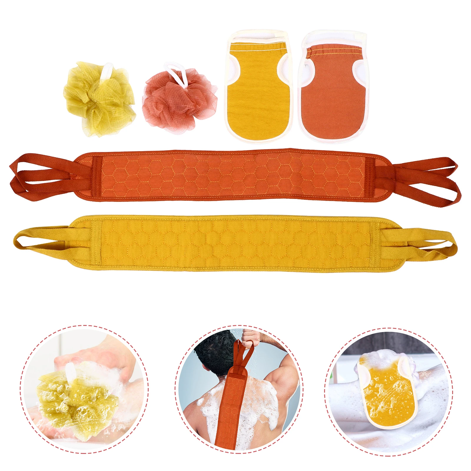 

6Pcs Back Scrubber Strap Exfoliating Bath Shower Gloves Mesh Balls Massage Stress Relief Skin Care Bath Glove