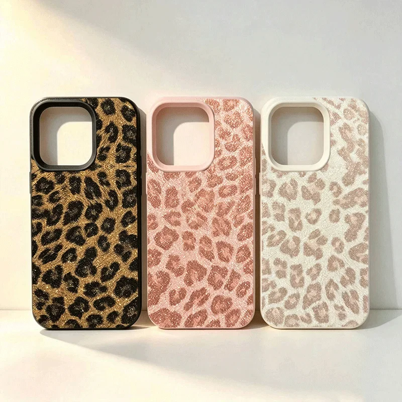 Luxury Leopard Print Glitter Case For Xiaomi 17T Pro POCO X7 M7 Pro F7 Ultra X6 X5 M6 F5 F6 15T 5G Lichee Pattern Phone Casing