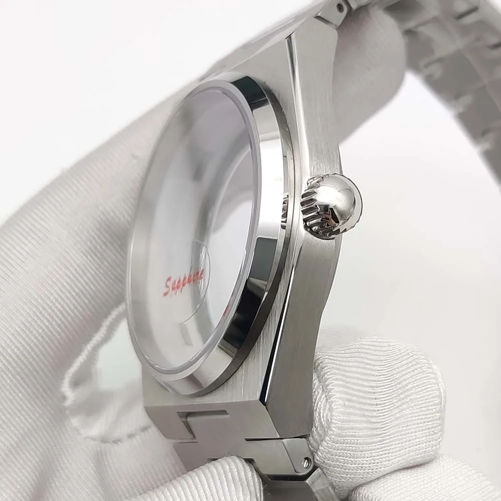 새로운 40mm 은빛 NH35 시계 케이스 탑 방수 사파이어 크리스탈 유리 NH35 자동 무브먼트 기계식 다이빙 시계