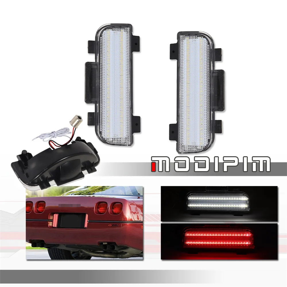 2-in-1 Car Tail/Brake Lights Red LED Rear Fog Lights & White Tailgate Backup Reverse Lights Assemblies For Corvette C4 1984-1990