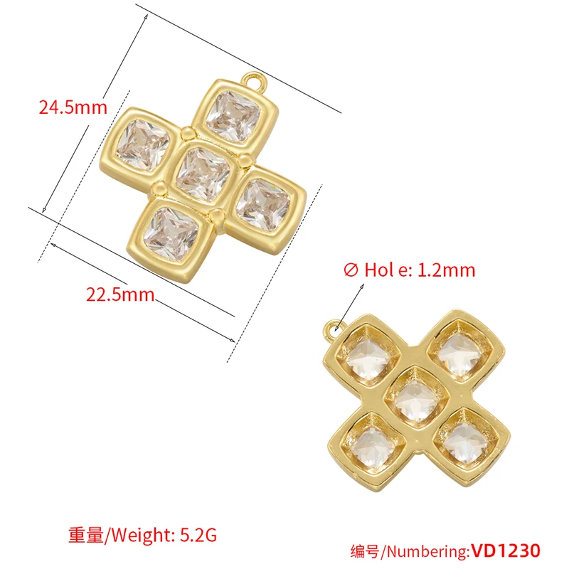 ZHUKOU cross charms for jewelry making Cubic zirconia pendants for women jewelry making supplies accessories wholesale VD1230