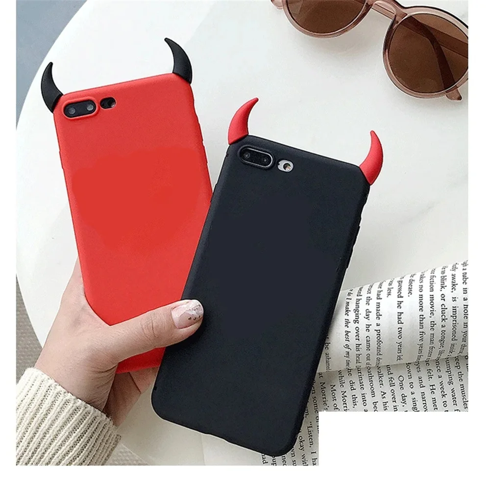 Custodia morbida in Silicone nero rosso custodia Devil Horns Demon Angle Cover per iPhone 16 15 14 12 13 Mini 11 Pro 78 Plus X XS Max XR custodie