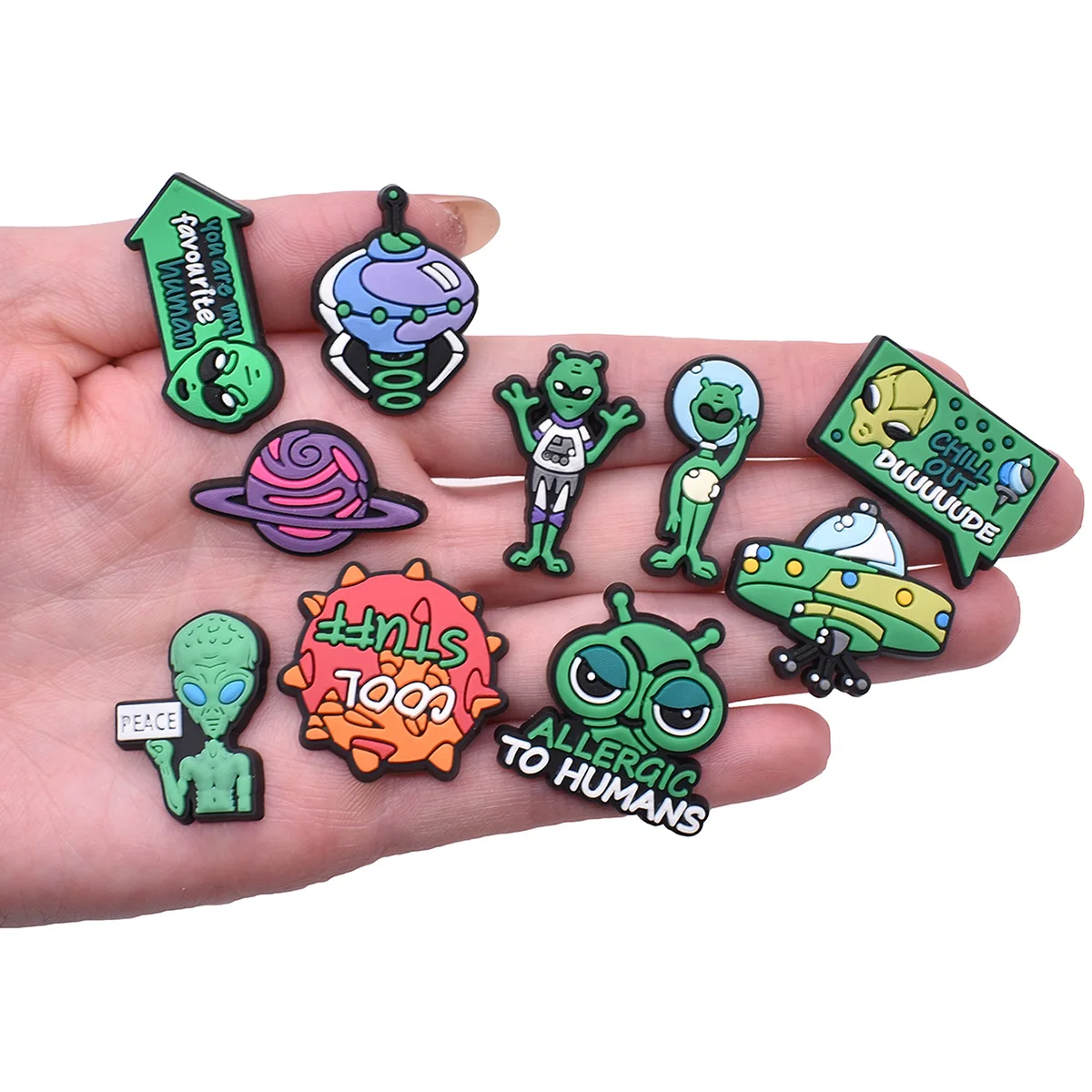 Mix Cartoon Shoe Charms UFO Planet Alien Skateboard Kit Drum