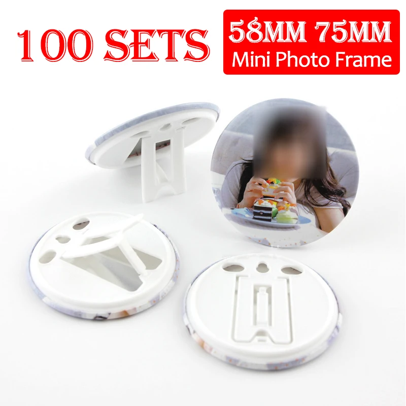 

100Sets 75mm 58mm DIY Mini Photo Frame Button Badge Parts Round Tinplate Photo Frame for Manual Press Machine DIY Making