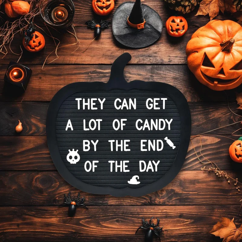 Black Orange Pumpkin Shaped Letter Board Halloween DIY Custom Message Sign Fall Harvest Thanksgiving Home Party Wall Table Decor