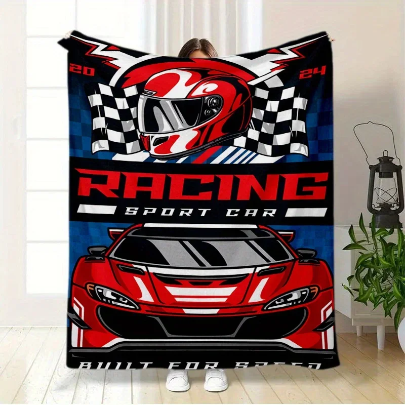 Premium Racing Sport Car Blanket Throw Luxury Microfiber Plush Auto Decor Blanket for Gamer Enthusiasts 150x230cm