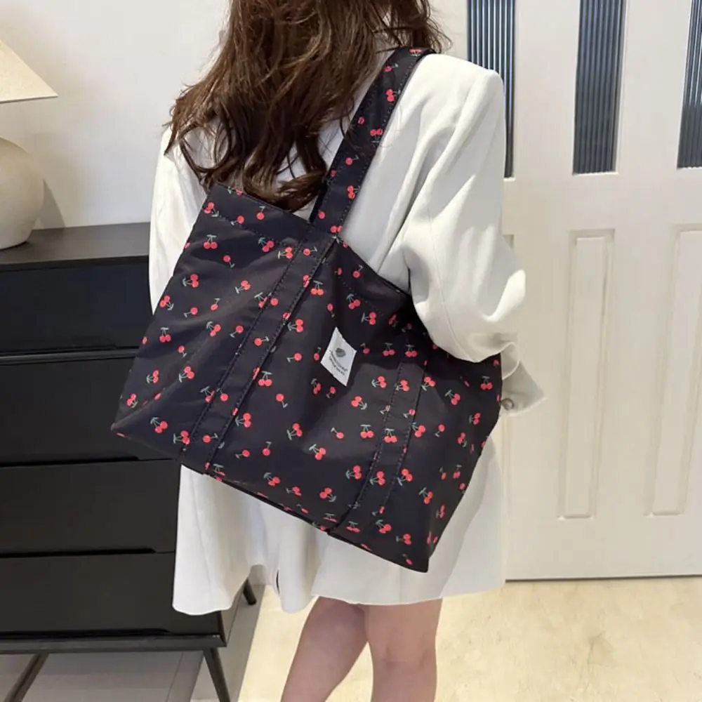 

Strawberry Cherry Tote Bag Printing Korean Style Large Capacity Shopping Bag Underarm Bag Grocery Bag Nylon Handbag Travel