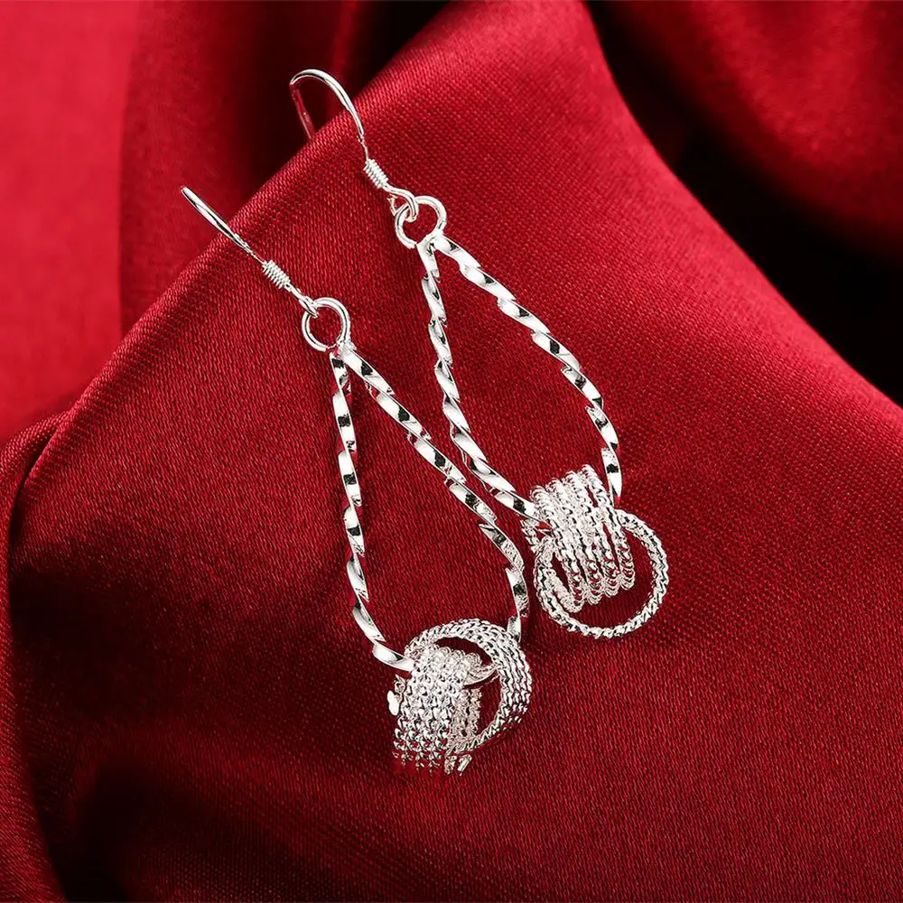 

New Trend 925 Sterling Silver Earrings For Lady Fashion Jewelry Net Beads Long Earrings High Quality Holiday Gifts