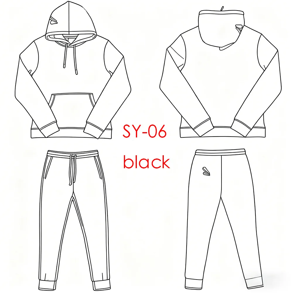 SY-06  Jogging Streetwear Hoodies Trousers Set Tracksuit Men Clothing Y2k Cotton Sweatshirts Tops Pants Mens Clothes Black