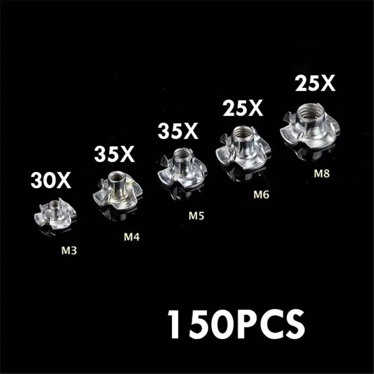 90-245PCS Carbon Steel Four Pronged T Nuts M3/M4/M5/M6/M8 Blind Inserts Nut Wooden Furniture Maintenance