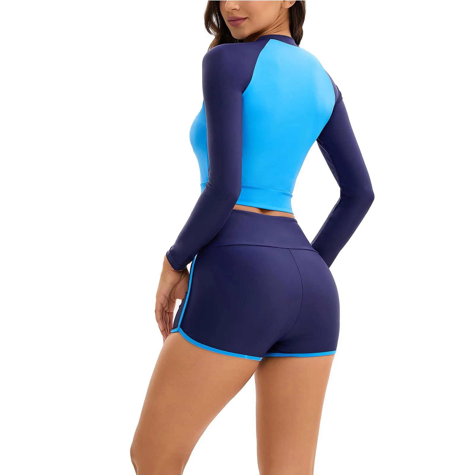 

Women 2 Pieces Swimsuit Rash Guard Long Sleeve Swim Top Built in Bra with High Waist Shorts Surfing Beach Bathing Suit Swimwear