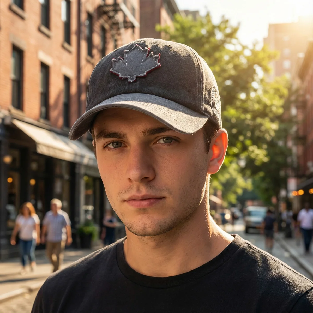 Washed Color - Block Unstructured Cap, 3D Maple Leaf Patch, Outdoor Casual Hat for Spring/Summer/Autumn