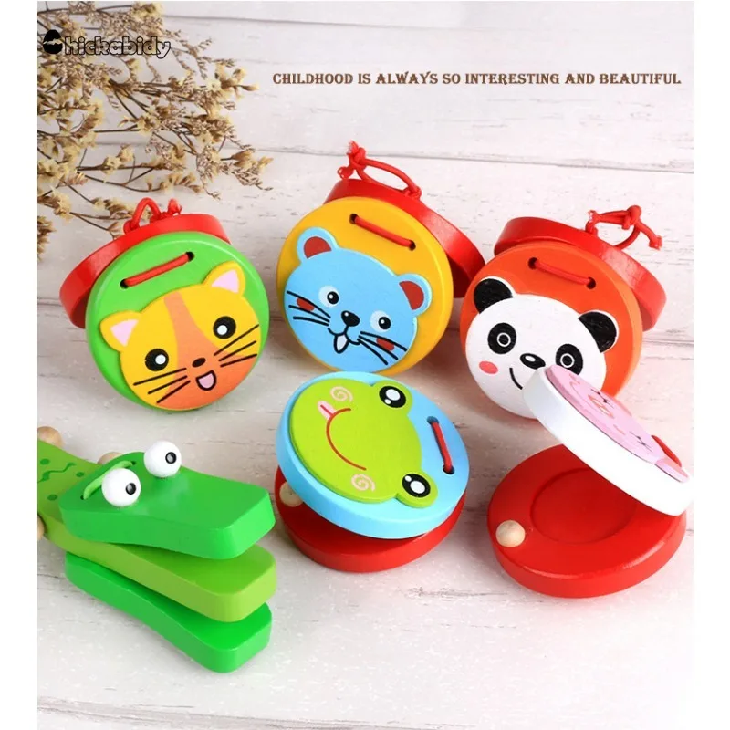 Kinderen Cartoon Woodencastanets Muziekinstrumenten Baby Clapperhandle Muzikale Instrumentstoys Educatief Speelgoed Voor Kinderen