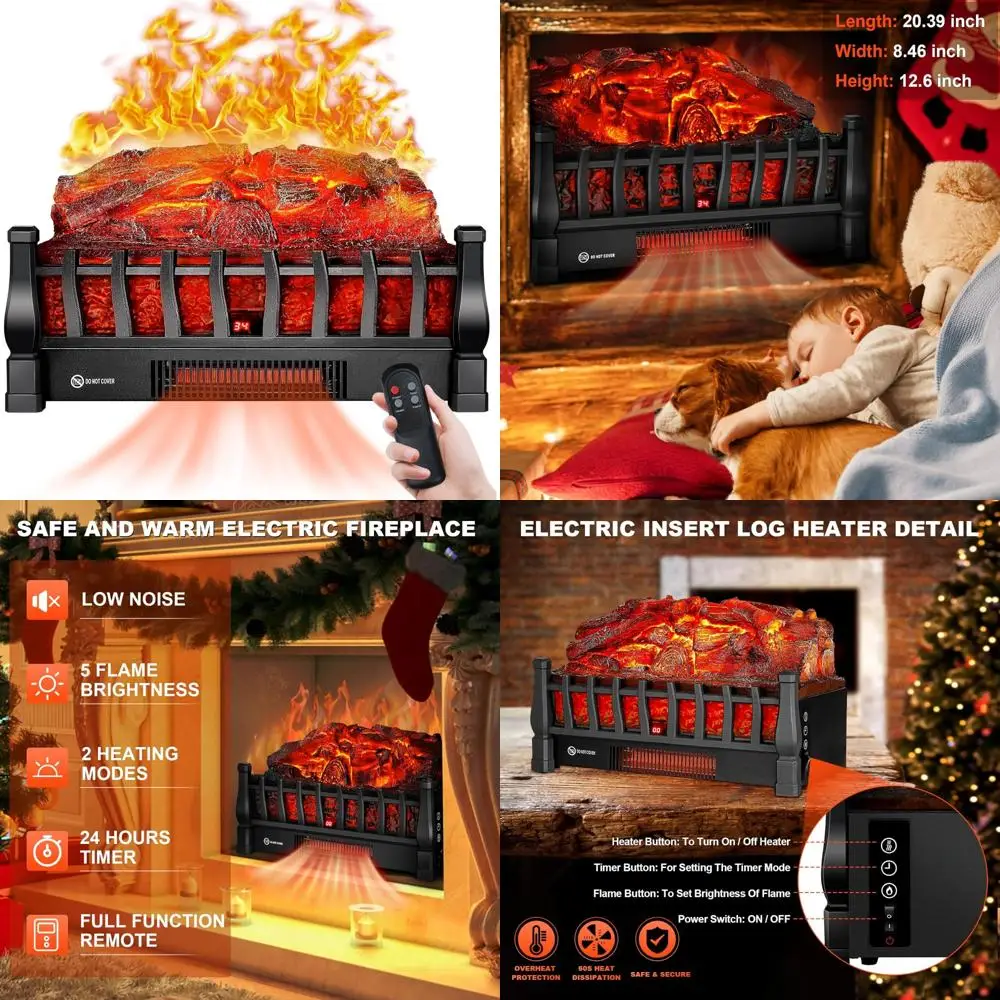 

Infrared Electric Fireplace Insert with Remote, 5-Flame Brightness, 24H Timer & Overheat Protection