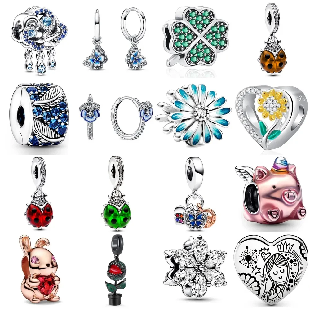 

Hot Sell 925 Sterling Silver Coccinella Swallow Butterfly Four Clover Charm Bead Fit Original Pendant Bracelet Women DIY Jewelry