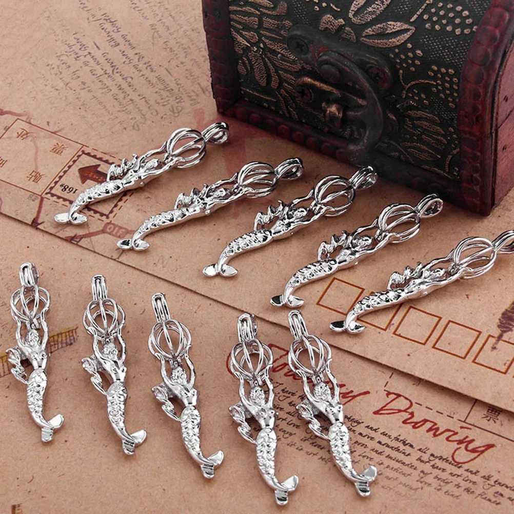 Pendentifs à huile d'aromathérapie en forme de sirène, 3 pièces, fabrication de bijoux, ornements, boule creuse en argent, breloques de collier, pendentifs décoratifs