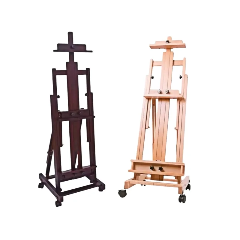 H-frame beech wooden frame with larger storage tray for artist's oil painting wooden easel