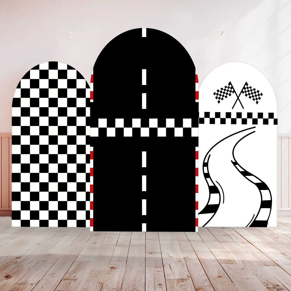 

Racing - themed Backdrop: Checkered, Race - Track & Flag - Patterned Spandex（Birthday/Kids/Racing Events）
