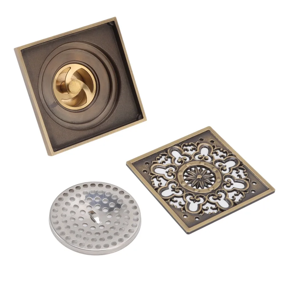 Copper Material Floor Drain 10 x 10 cm / 3.94 x 3.94 in Square Drain Strainer Removable Strainer Anti-Clogging Shower Drain Kit