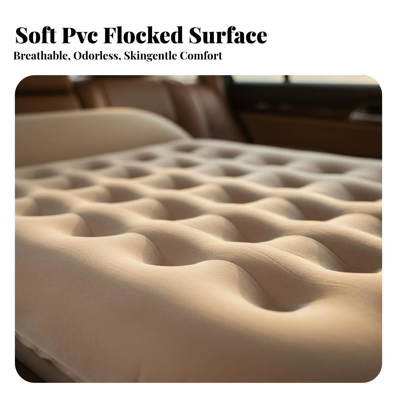 

Car Air Mattress, Rear Seat Inflatable Sleeping Pad, Automatic Pump, Portable Travel Bed, Comfortable PVC Flocking