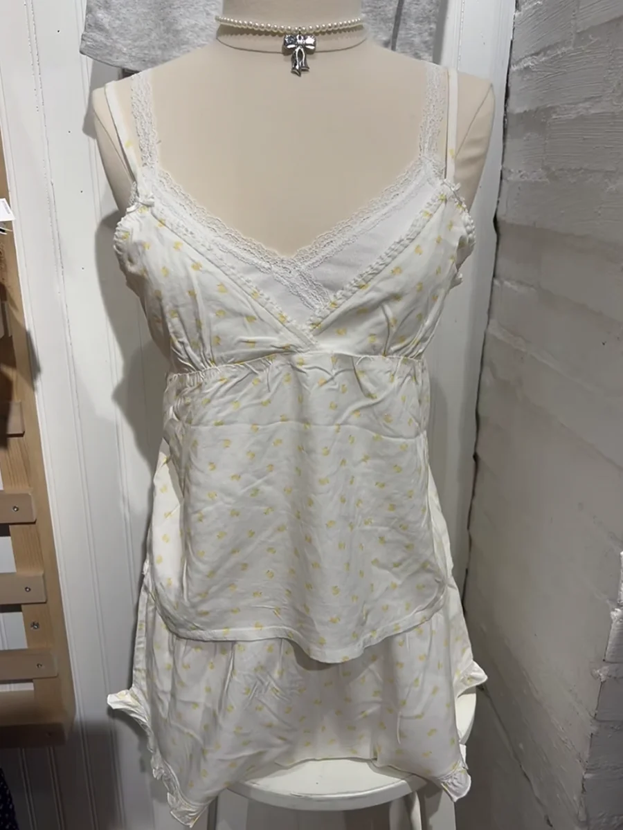 小さなアヒル柄の可愛い2ピースセット、女性用、2つのリボン、 - Elastic Lace Trim のレビューと価格