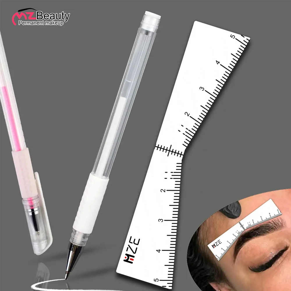 Augenbrauen-Positionsmarkierungswerkzeuge Microblading Brow Shape Mapping Kit mit weißem Markierungsstift und Brows Outline Design Lineal Makeup Kits