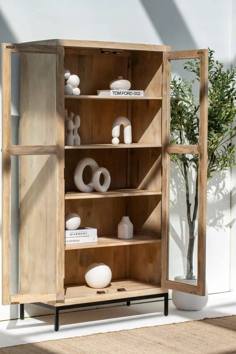 Z DU'S Modern Solid Wood Cabinet With 5-tier Storage And Double-pane Glass Doors For Stunning Display EffectZ