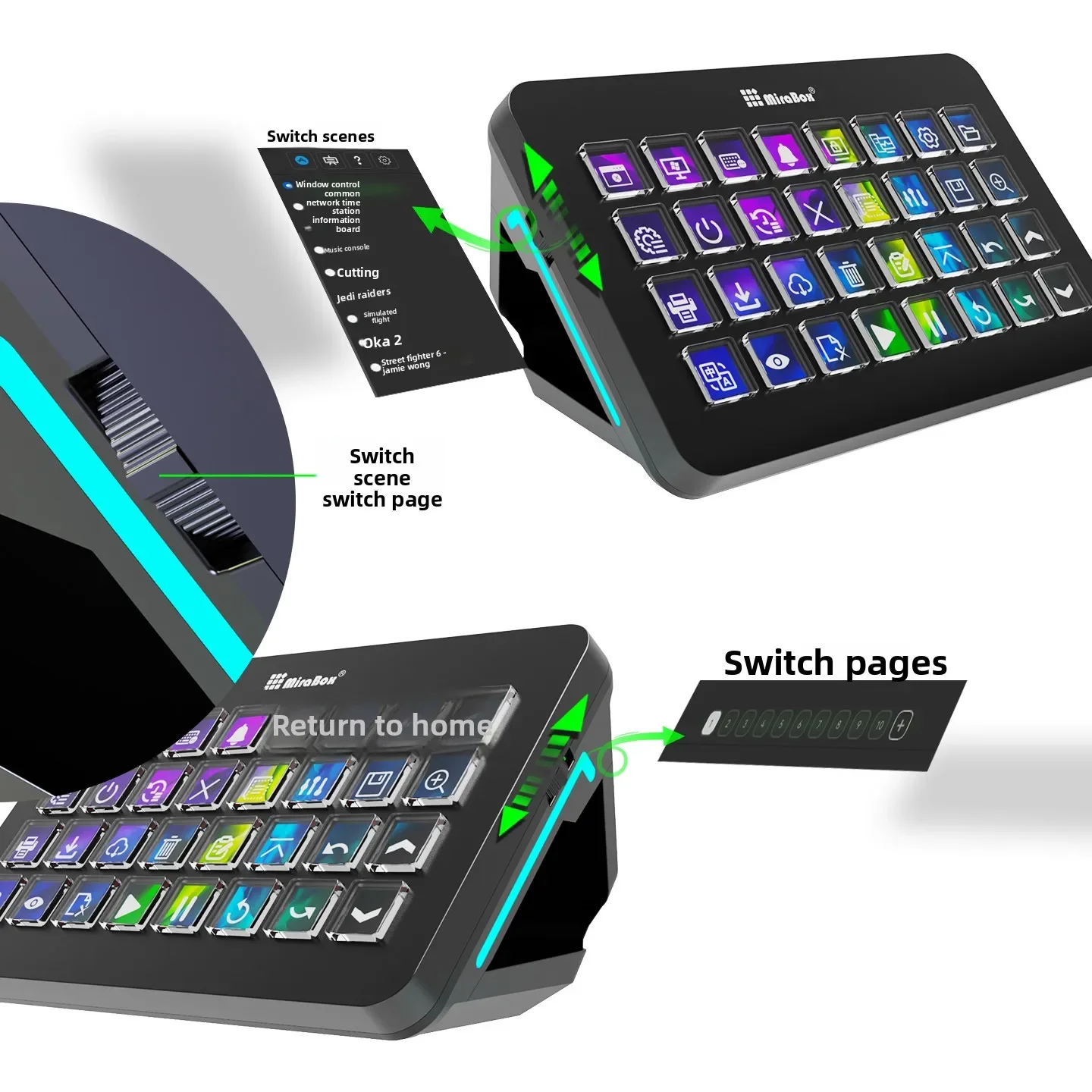 Mirabox XL Consola visual de 32 teclas Teclado macro Programable StreamDeck Control central en vivo para accesorios de jugadores de PC