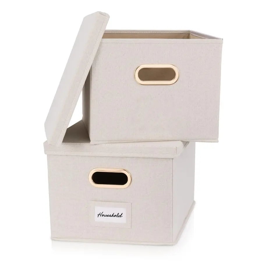 

Decorative File Organizer Box Set of 2 Collapsible Linen Filing Cabinets w Handles Are Perfect to Store all Your Documents amp