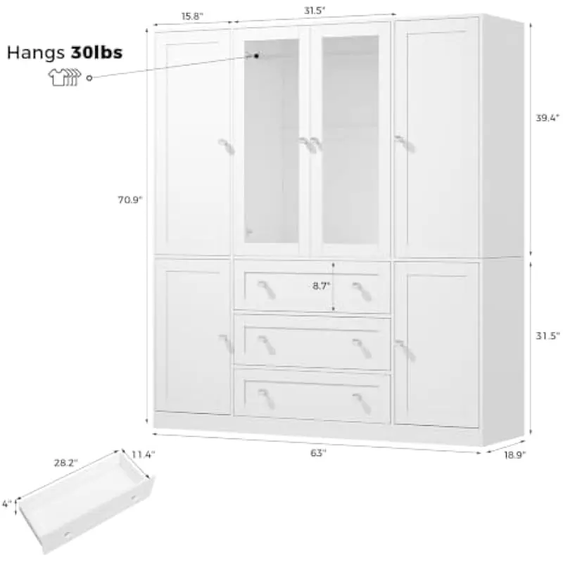 71' H Armoire Wardrobe Closet with Motion Sensor LED Light