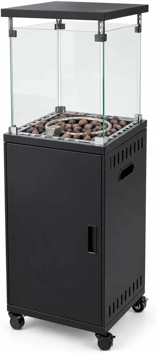 Outdoor 50,000 BTU Propane Glass Pit Patio Heater on wheels Fire Lava Rocks