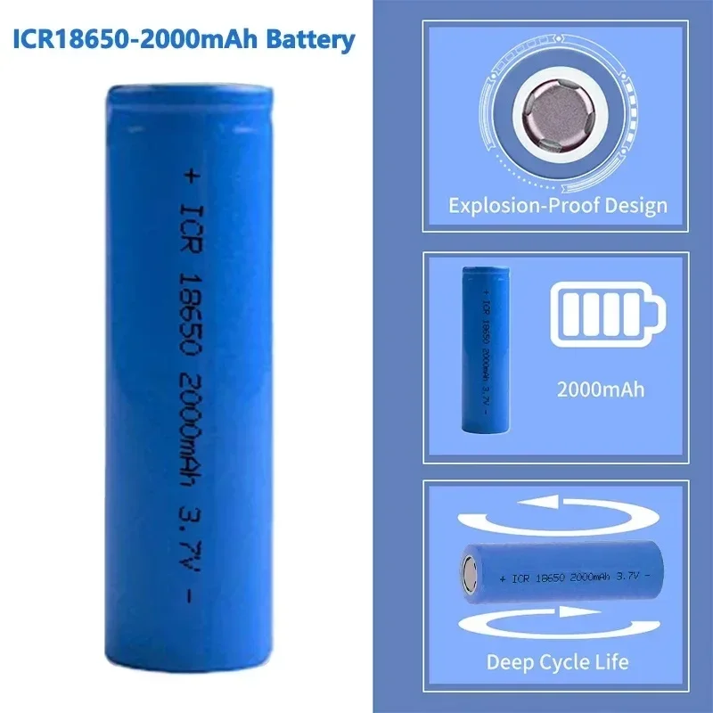 ICR 18650 akumulator 3,7 V 2000 mAh bateria litowa Li-lon akumulator litowo-jonowy do reflektora Mini wentylator wskaźnik laserowy latarka