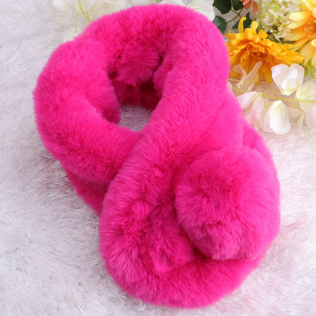 

2024 Winter Faux Women Scarf Rabbit Scarf For Women Shawl Wrap Lightweight Soft Fashionable Travel Party Rose Red