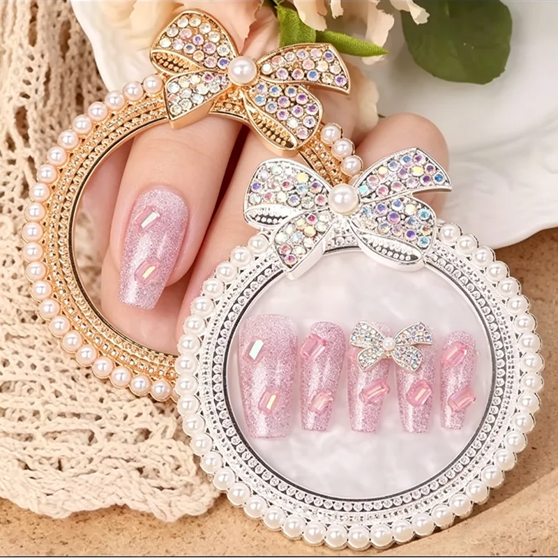 

Agate Resin Nail Art Display Board with Sparkling Rhinestones and Bow, Nail Paint Gel Polish Palette