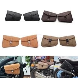 Motorcycle PU Leather Left Right Side Tool Pouch Saddle Bags Universal Fit for Harley Sportster Softail Fatboy Honda Kawasaki