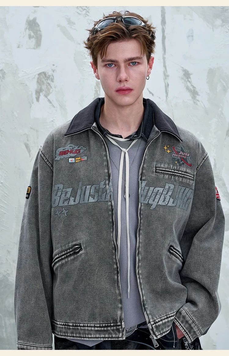 2025 Spring and Autumn New American Retro Men's Dark Gray Light Gray Khaki Workwear Turn-down Collar Loose Casual Jacket