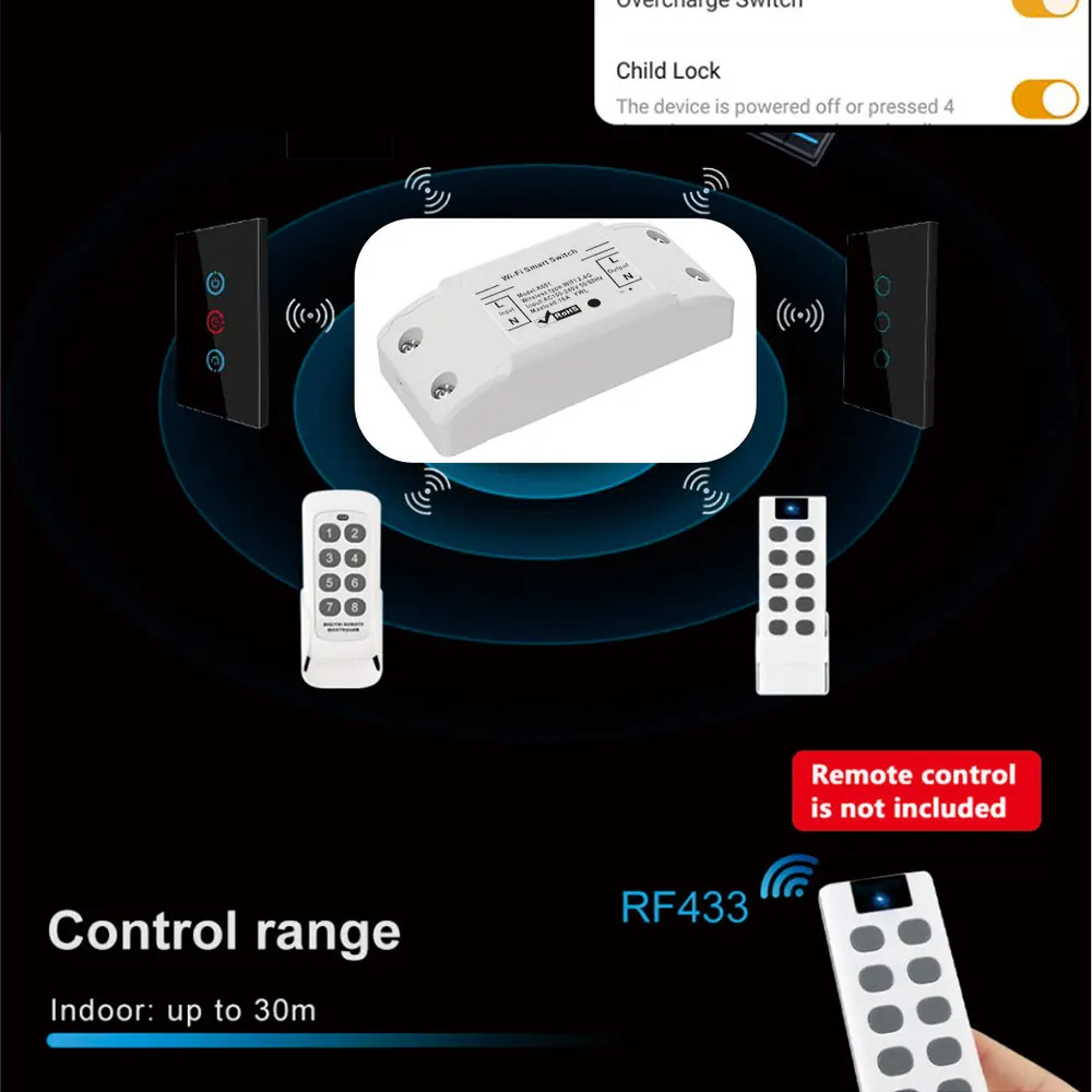 mobu Wifi Smart Switch 16A DIY Light Switches RF433 Wireless Smart Home With Tuya Smart Life App Google Home Alexa