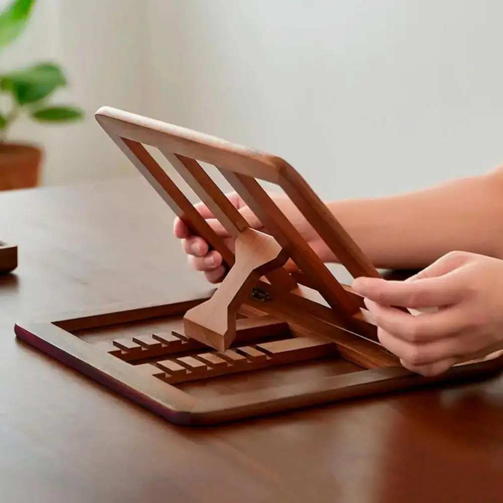 28cm Adjustable Laptop Stand Wooden Foldable Computer Riser with Ventilation Slots Desk Organizer for Home Office Student Use