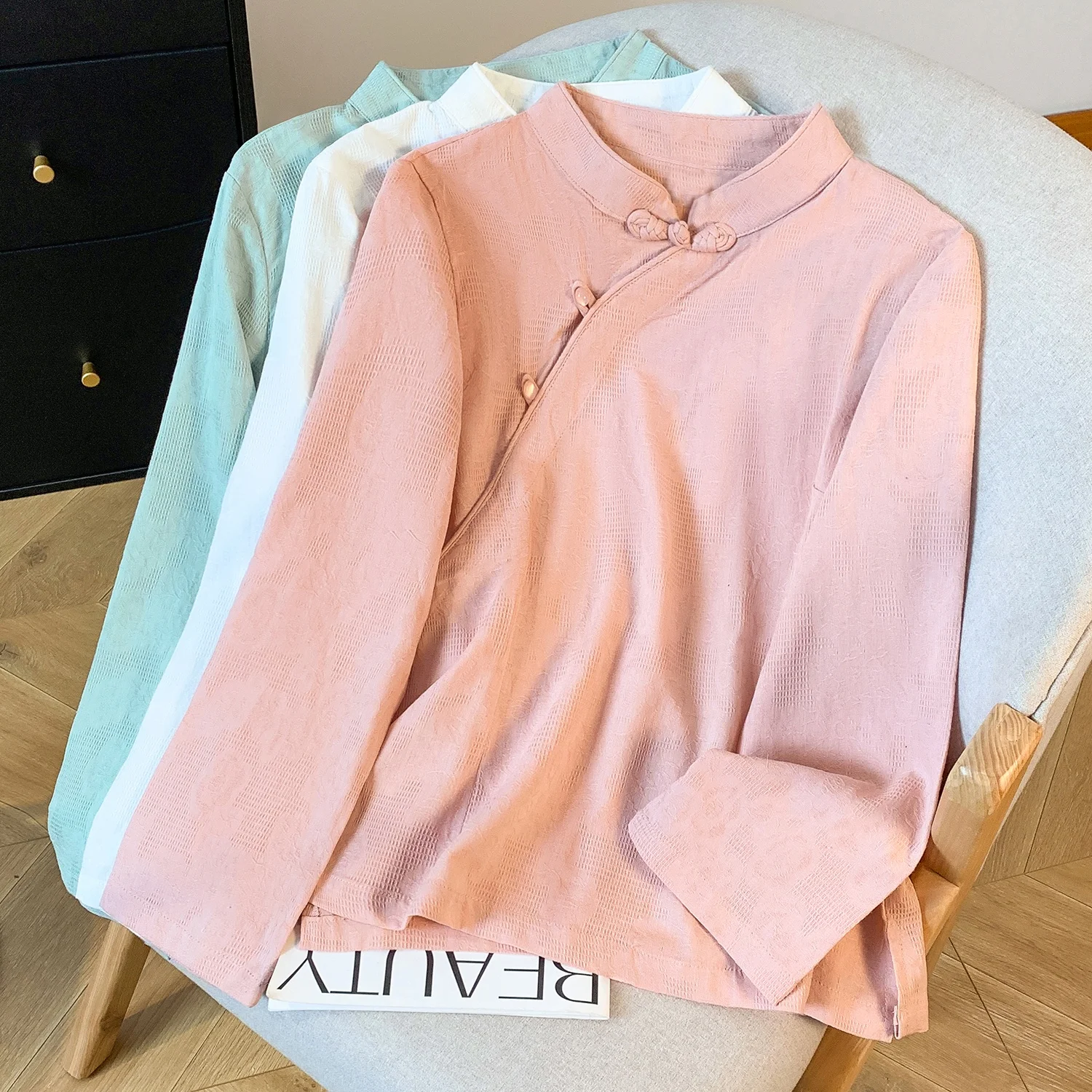 

Художественный хлопок и лен, женский длинный све, пуговицы с цветочной вышивкой, боковые пуговицы, весна-осень, новый Sle, традиционный C...