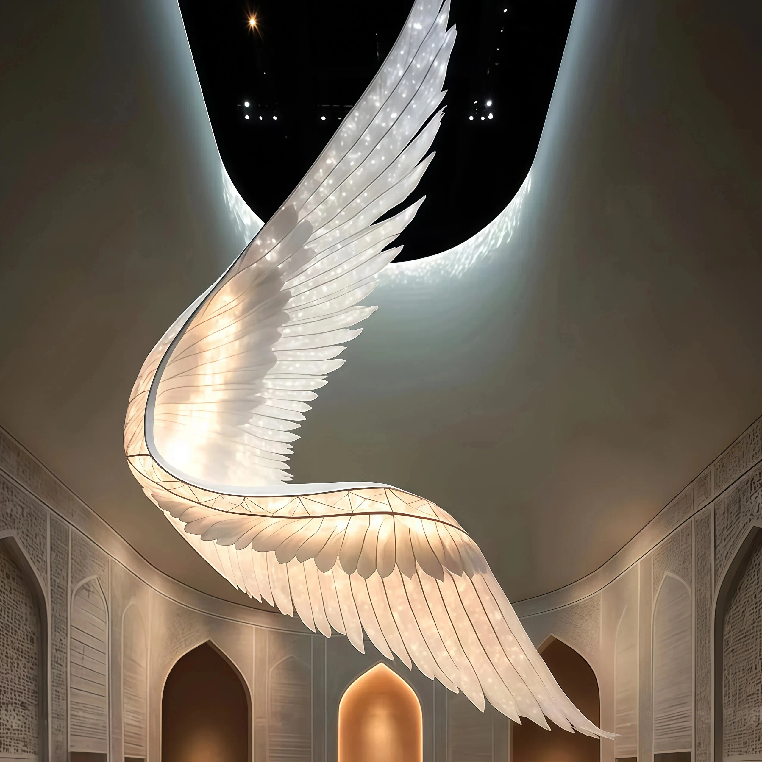 JYLIGHTING Angel Wing Feather Shape Customized Bespoke Crystal Glass Grand Palace Lobby High Ceiling Large Project Chandelier
