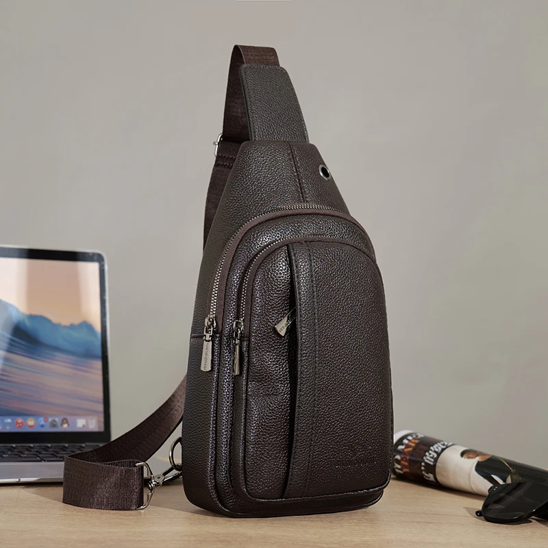 Chest Pack Leather Messenger Bag Male Business Crossbody Bag for Men Sling Bag Black Brown New Casual Man Chest Bag