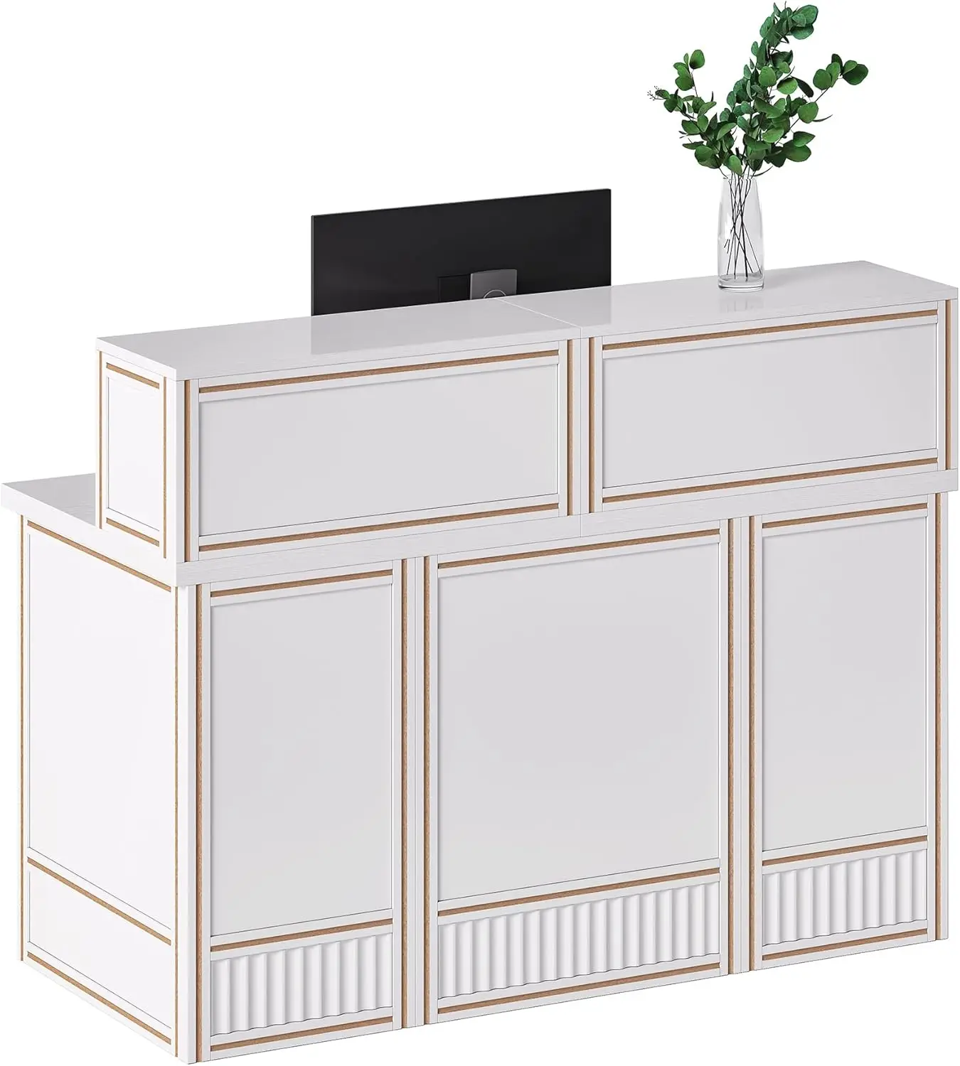 Little Tree 57-Inch Reception Desk With Counter, Boho Style Front Desk, Modern Checkout Counter, Receptionist Desk For Retail,