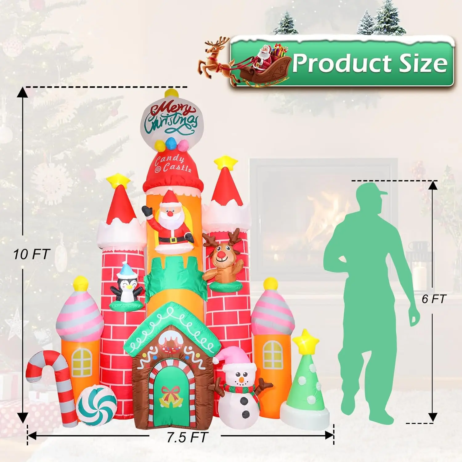 10FT Christmas Inflatables Outdoor Decor, Giant Castle with Snowman | Inflatable Christmas Castle, Snowman Penguin Reindeer, Gia