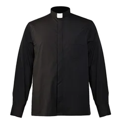 Halloween Missionary Role-playing Shirt Priest Cosplay Black Shirt Catholic Church Minister Preacher Long Sleeve Tops 2025