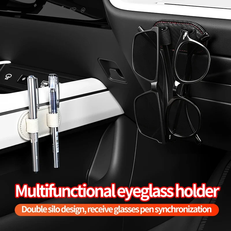 Car Sunglasses Holder with Pen Slot Adhesive Backing Eyeglasses Clip Organizer Elastic Strap Glasses Hanger for Car Home Office