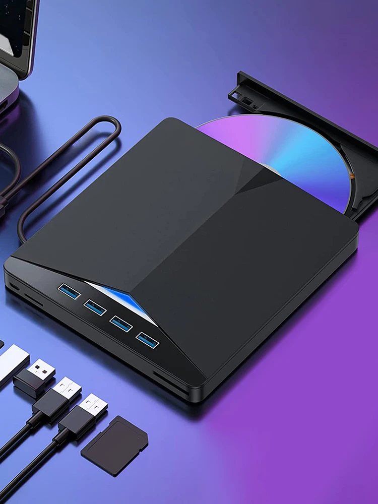Graveur de CD DVD RW externe USB 3.0 TypeC 7 en 1, Plug-and-Play haute vitesse pour Windows 11/10/8/7/Linux/OS
