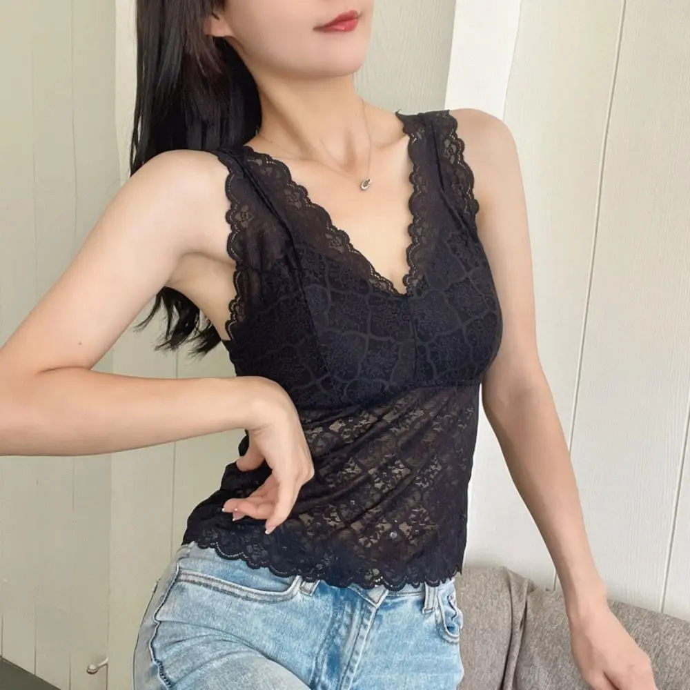 قميص قاع شفاف الدانتيل شبكة بروتيل رقيقة أكمام الحمالة سترة عميق الخامس قميص بروتيل مع منصات النساء